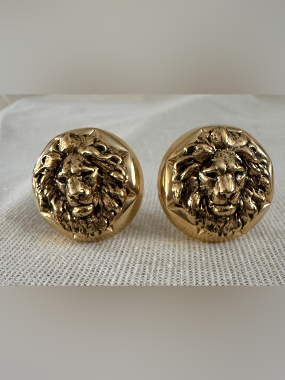 Clip on Gold Lion Head Button Pair - Decorative Metal Buttons